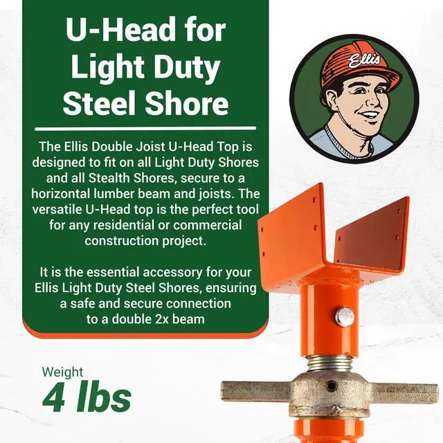 Alt view image 2 of 6 - Manufacturing Company - U-Head Top for Light Duty Steel Shores - Secures to Horizontal Lumber Beams & Joists - Easy to Use with 8 Mounting Holes - Double Joist Holder