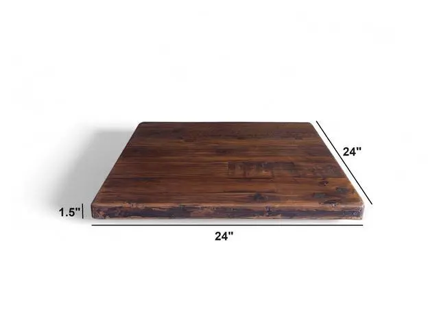 Alt view image 2 of 4 - Rustic Reclaimed Wood Dining Table Top, Dark Brown Matte Finish, for Restaurants/Cafes/Home, (24" x 24")