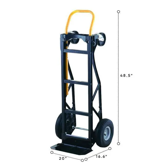 Alt view image 3 of 6 - Trucks PGDYK1635PKD 700 Pound Capacity Glass Filled Nylon Frame Convertible Hand Truck Cart and Dolly with 10 Inch Pneumatic Wheels, Black