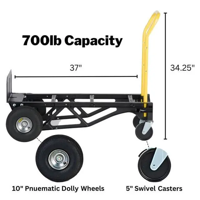 Alt view image 4 of 6 - Trucks PGDYK1635PKD 700 Pound Capacity Glass Filled Nylon Frame Convertible Hand Truck Cart and Dolly with 10 Inch Pneumatic Wheels, Black