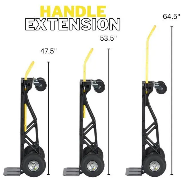 Alt view image 6 of 6 - Trucks PGDYK1635PKD 700 Pound Capacity Glass Filled Nylon Frame Convertible Hand Truck Cart and Dolly with 10 Inch Pneumatic Wheels, Black