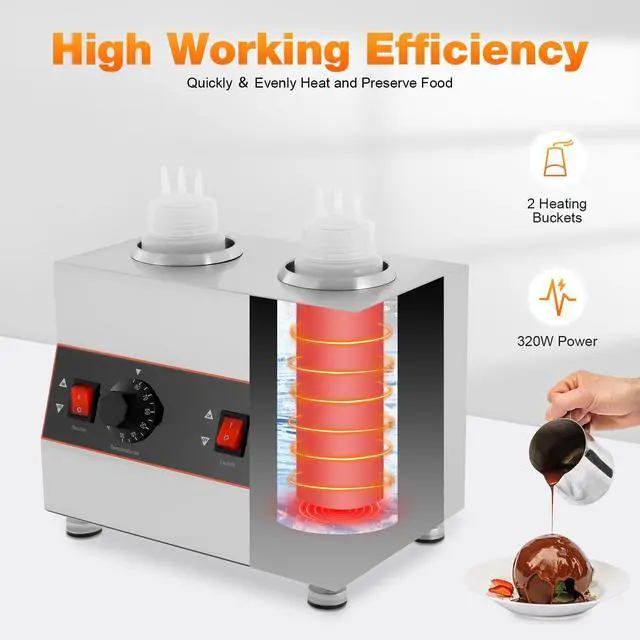 Alt view image 3 of 6 - Electric Cheese Sauce Warmer 2 Bottles Commercial Sauce Warmer 110V Chocolate Sauce Warmer Toppings Bottle Warmer Adjustable Temperature