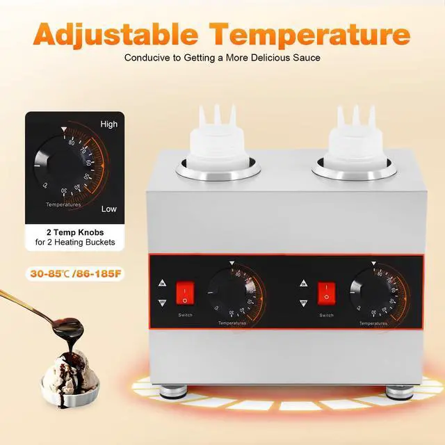 Alt view image 4 of 6 - Electric Cheese Sauce Warmer 2 Bottles Commercial Sauce Warmer 110V Chocolate Sauce Warmer Toppings Bottle Warmer Adjustable Temperature