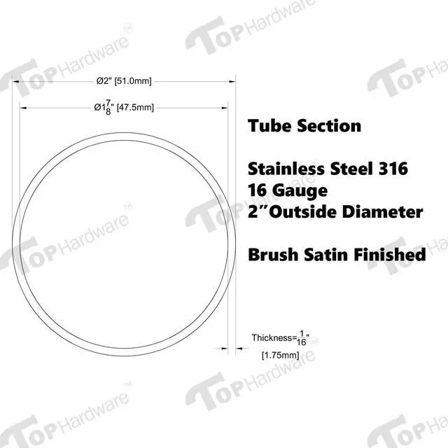 Alt view image 2 of 4 - 2" OD - 5 ft- Bar Foot Rail Tubing - 316 Brushed Stainless Steel Tubing - 16 Gauge