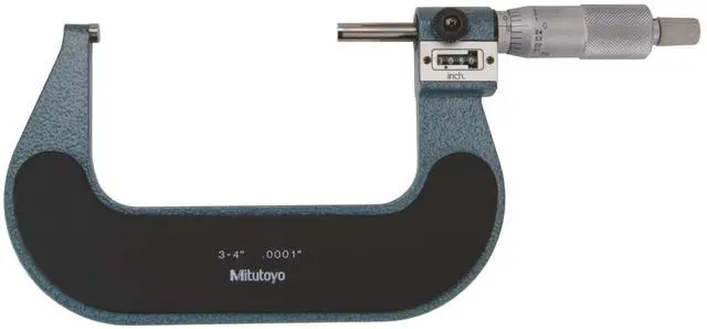 Main image of 193-214 Digit Outside Micrometer, 3-4" Range, 0.0001" Graduation, ±0.00015" Accuracy, Mechanical Digit Counter, Ratchet Stop, Carbide Faces, Standard Bar & Fitted Case