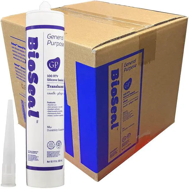 Main image of Translucent BioSeal 100% RTV Silicone Sealant Caulk General Purpose, Waterproof and No Odor 10.1 Ounce Cartridge -Translucent 25 Set