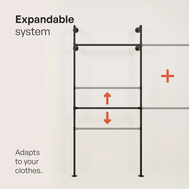 Alt view image 6 of 6 - Wall Mounted Clothes Rack Single Rod Industrial Pipe Clothing Rack | Black | 154.33 in Wide, 75.98 in Tall | 794 lbs Capacity | Assembly in 55 min