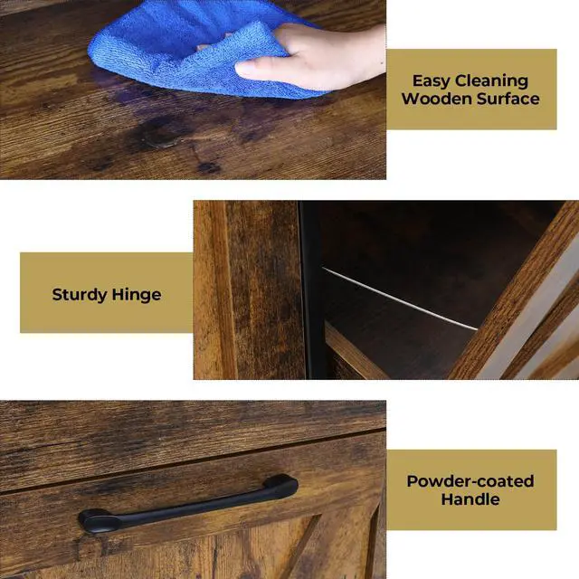 Alt view image 5 of 6 - Dual Tilt Out Trash&Storage Cabinet, Kitchen Sideboard Cupboard W/Pet Proof 10X2 Gal Hidden Garbage Holder, Freestand Laundry Sort Cabinet, W/Drawer, Shelves,Barn Door (Vintage Wood)