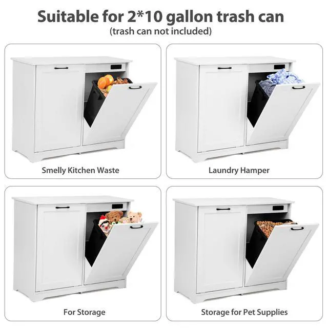 Alt view image 4 of 6 - Double Tilt Out Trash Cabinet, Kitchen Hidden Garbage Can with Negative Ion & Deodorizing Function,Free Standing Recycling,Dog Proof 10 Gallon Trash Bin Cabinet for Bathroom, Living Room