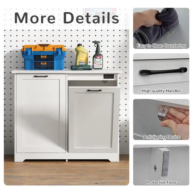 Alt view image 5 of 6 - Double Tilt Out Trash Cabinet, Kitchen Hidden Garbage Can with Negative Ion & Deodorizing Function,Free Standing Recycling,Dog Proof 10 Gallon Trash Bin Cabinet for Bathroom, Living Room