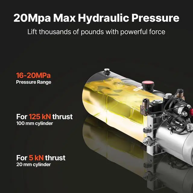 Alt view image 3 of 6 - 8 Quart Hydraulic Power Unit, Double Acting Dump Trailer Pump, 3200 PSI Max Relief Pressure & 0.91 GPM Flow Rate, DC 12V Hydraulic Pump with Metal Reservoir for Dump Trailer Car Lifting