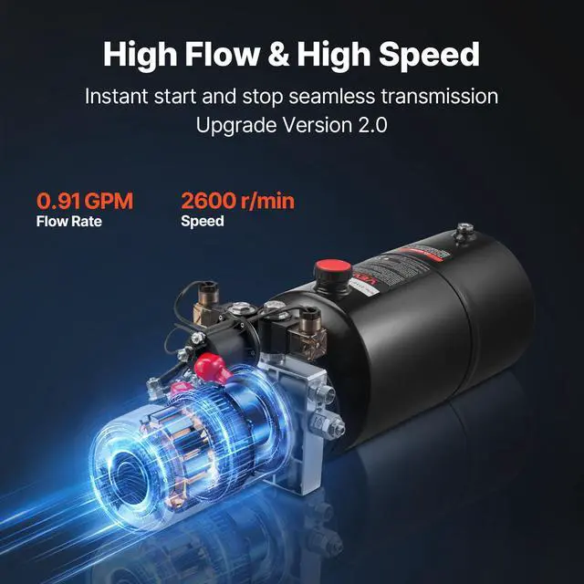 Alt view image 5 of 6 - 8 Quart Hydraulic Power Unit, Double Acting Dump Trailer Pump, 3200 PSI Max Relief Pressure & 0.91 GPM Flow Rate, DC 12V Hydraulic Pump with Metal Reservoir for Dump Trailer Car Lifting