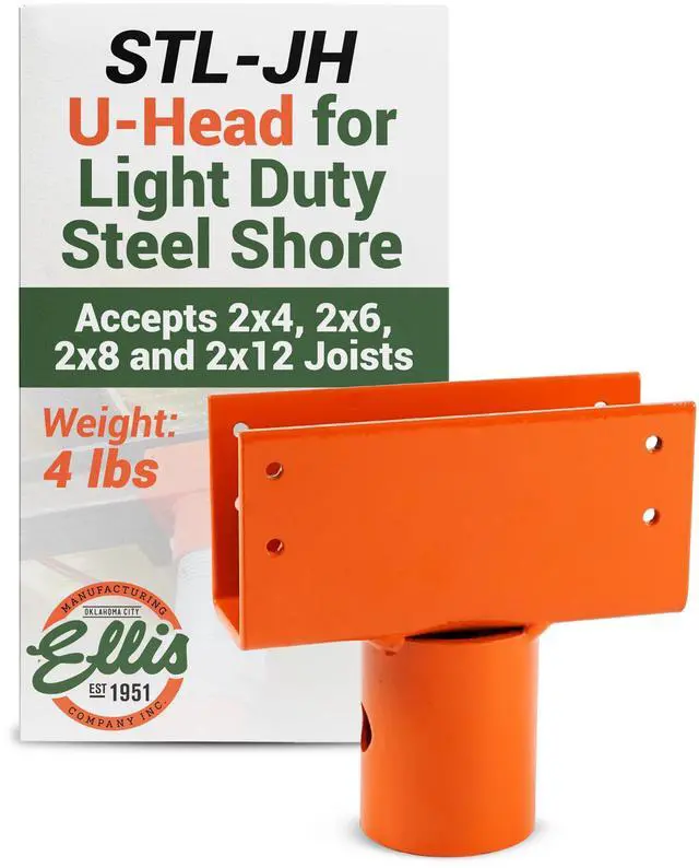 Main image of Manufacturing Company - U-Head Top for Light Duty Steel Shores - Secures to Horizontal Lumber Beams & Joists - Easy to Use with 8 Mounting Holes - Single Joist Holder