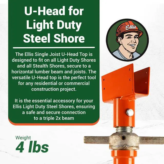 Alt view image 2 of 6 - Manufacturing Company - U-Head Top for Light Duty Steel Shores - Secures to Horizontal Lumber Beams & Joists - Easy to Use with 8 Mounting Holes - Single Joist Holder