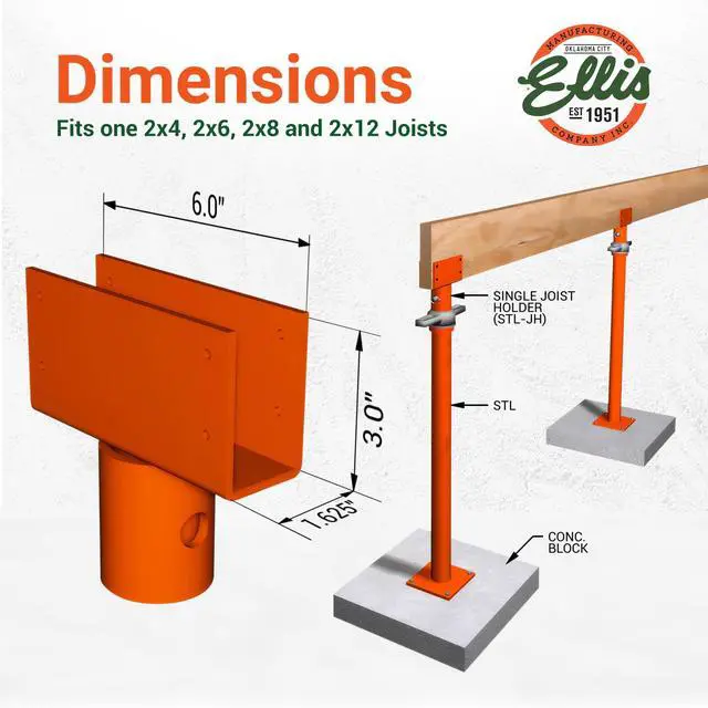 Alt view image 3 of 6 - Manufacturing Company - U-Head Top for Light Duty Steel Shores - Secures to Horizontal Lumber Beams & Joists - Easy to Use with 8 Mounting Holes - Single Joist Holder