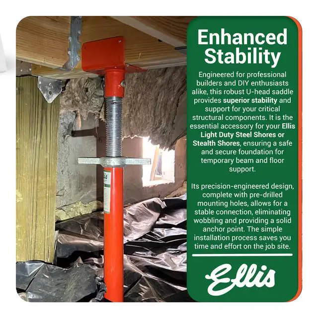 Alt view image 6 of 6 - Manufacturing Company - U-Head Top for Light Duty Steel Shores - Secures to Horizontal Lumber Beams & Joists - Easy to Use with 8 Mounting Holes - Single Joist Holder