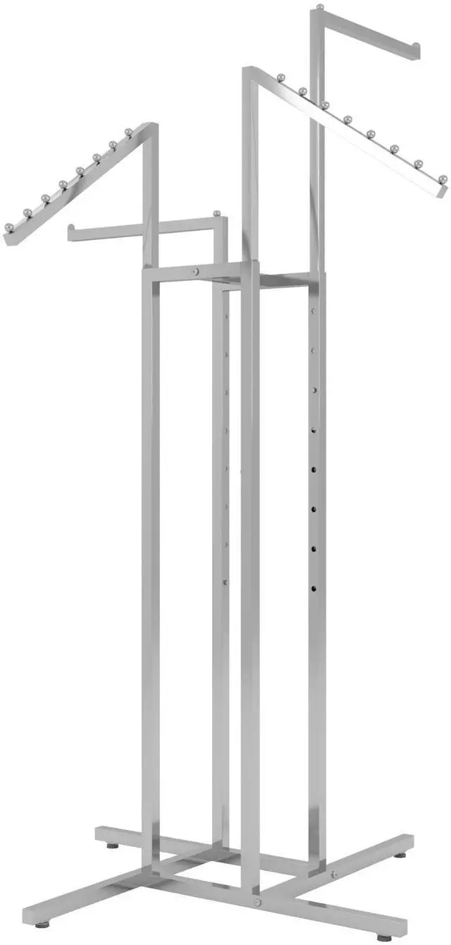 Main image of 4-Way Clothing Rack Adjustable Height Display with 2 Straight and 2 Slanted Arms, 4872, Chrome Finish