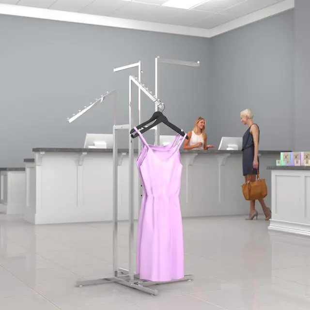 Alt view image 3 of 6 - 4-Way Clothing Rack Adjustable Height Display with 2 Straight and 2 Slanted Arms, 4872, Chrome Finish