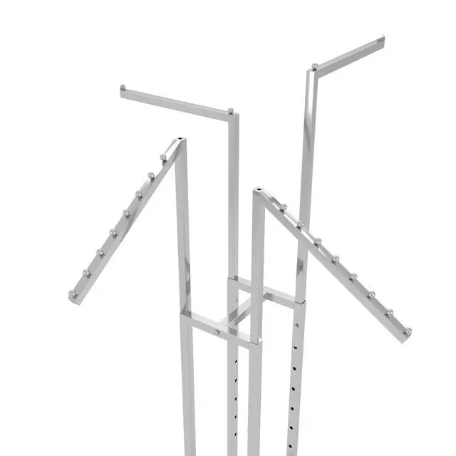 Alt view image 4 of 6 - 4-Way Clothing Rack Adjustable Height Display with 2 Straight and 2 Slanted Arms, 4872, Chrome Finish