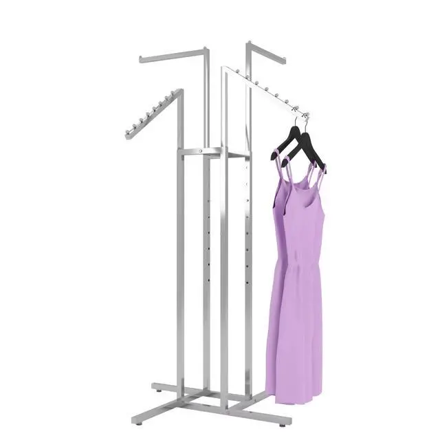 Alt view image 6 of 6 - 4-Way Clothing Rack Adjustable Height Display with 2 Straight and 2 Slanted Arms, 4872, Chrome Finish