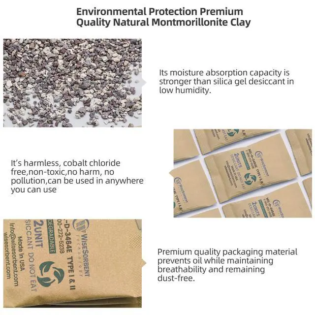 Alt view image 4 of 6 - Kraft Clay Desiccants Packs for Safe, 66 Gram 180 Pack Dehumidifier for Gun Safe, Military Grade Moisture Absorbers, Conforms to MIL-D-3464E Type I & II Absorbents