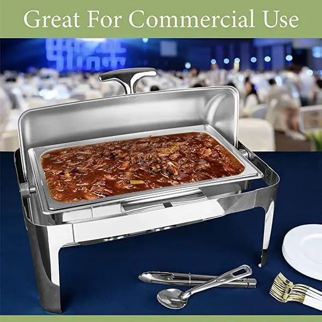 Alt view image 2 of 6 - Deluxe Chafer Dish - 8-quart capacity -rectangular Includes Food Pan, Water Pan and Fuel Holders and durable, shiny silver, keeps food warm in catered events (Silver 8-Qt With Third Size Pan)