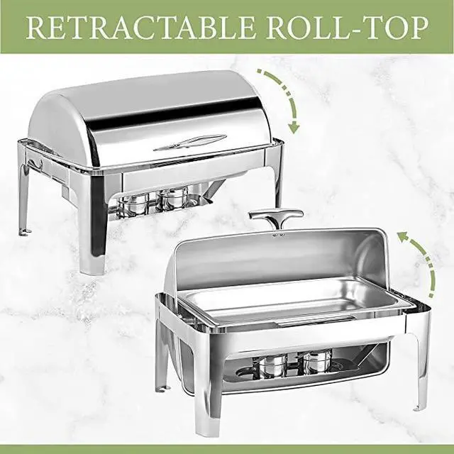 Alt view image 6 of 6 - Deluxe Chafer Dish - 8-quart capacity -rectangular Includes Food Pan, Water Pan and Fuel Holders and durable, shiny silver, keeps food warm in catered events (Silver 8-Qt With Third Size Pan)