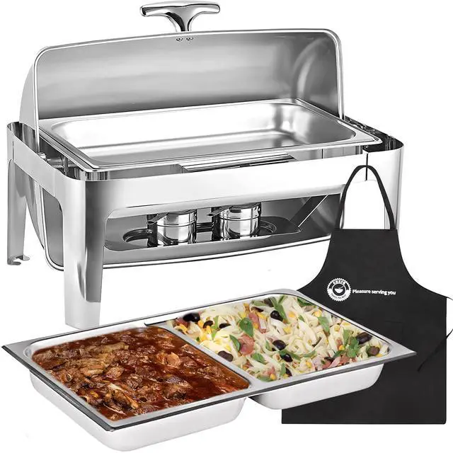 Main image of Deluxe Chafer Dish - 8-quart capacity - Full-Size S/S rectangular Includes Food Pan, Water Pan and Fuel Holders (8-Qt with Sectional Pan)
