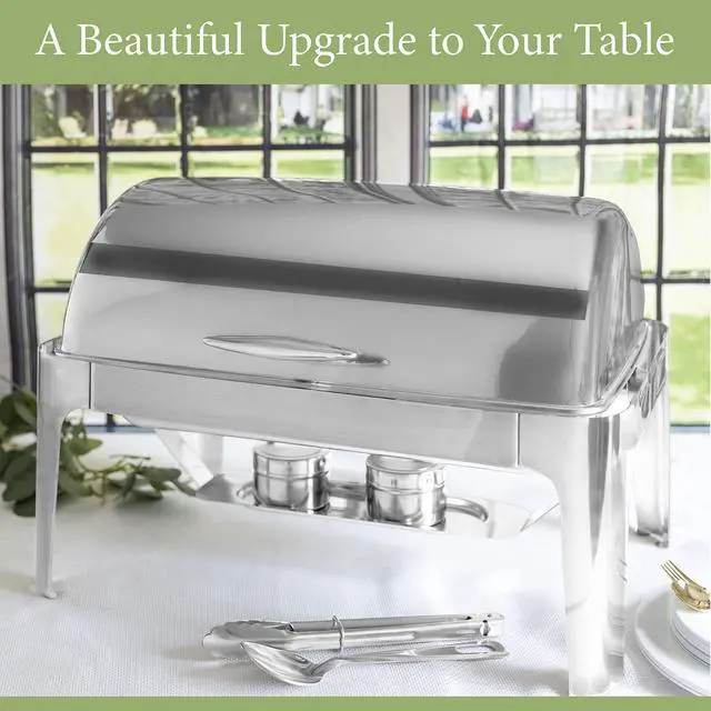 Alt view image 3 of 6 - Deluxe Chafer Dish - 8-quart capacity - Full-Size S/S rectangular Includes Food Pan, Water Pan and Fuel Holders (8-Qt with Sectional Pan)