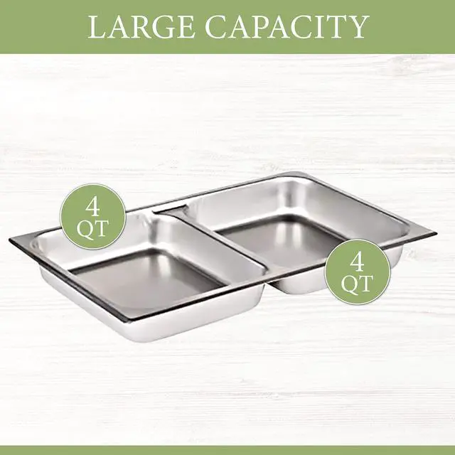 Alt view image 4 of 6 - Deluxe Chafer Dish - 8-quart capacity - Full-Size S/S rectangular Includes Food Pan, Water Pan and Fuel Holders (8-Qt with Sectional Pan)