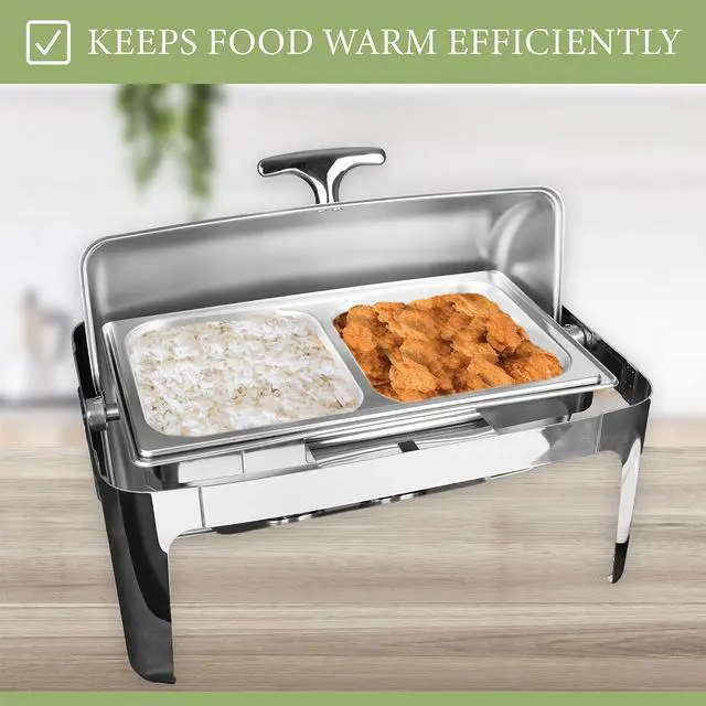 Alt view image 5 of 6 - Deluxe Chafer Dish - 8-quart capacity - Full-Size S/S rectangular Includes Food Pan, Water Pan and Fuel Holders (8-Qt with Sectional Pan)