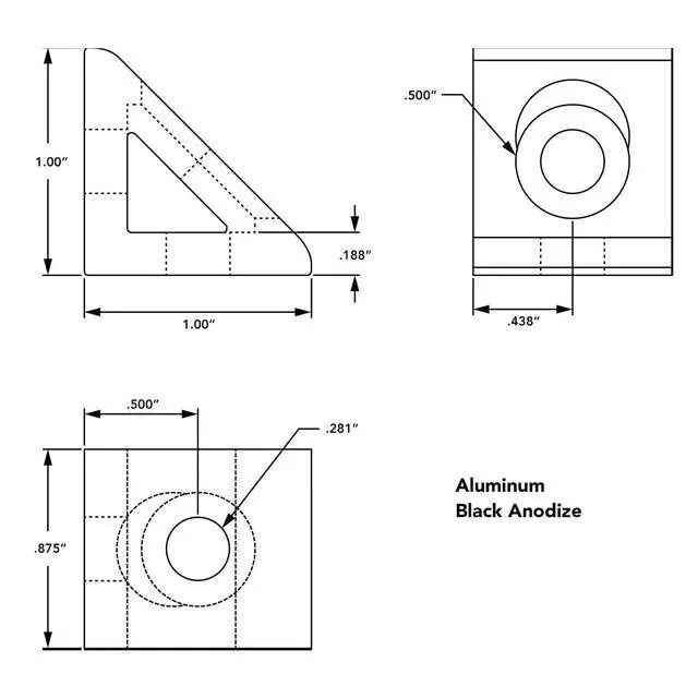 Alt view image 3 of 6 - 8020, 4132, 10 Series, 2 Hole Aluminum Inside Corner Gusset L Bracket for Extruded Aluminum Extrusion Heavy Duty Angle Bracket (Black Anodize, 25)