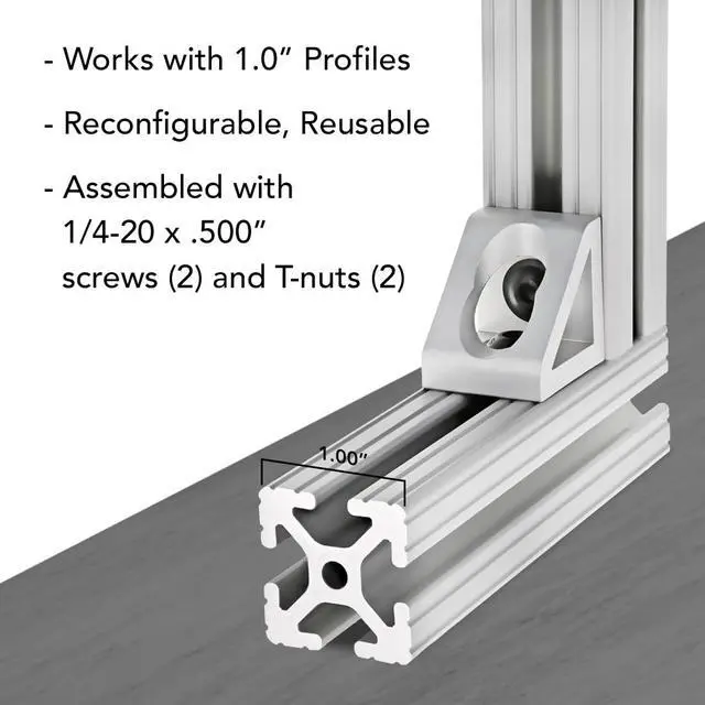 Alt view image 4 of 6 - 8020, 4132, 10 Series, 2 Hole Aluminum Inside Corner Gusset L Bracket for Extruded Aluminum Extrusion Heavy Duty Angle Bracket (Black Anodize, 25)