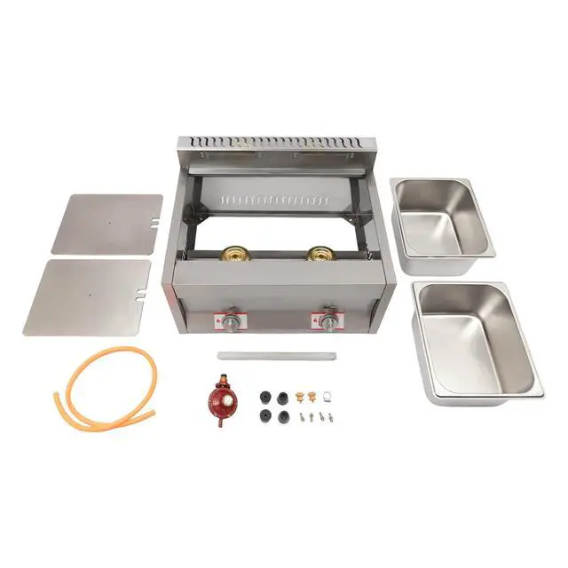 Alt view image 3 of 6 - Propane LPG Gas Deep Fryer 2 Burners Commercial Countertop Deep Gas Fryer Natural Gas Food Warmer Stainless Steel 6L ×2 for French Fries Restaurant Home Kitchen, without Baskets (US Stock)