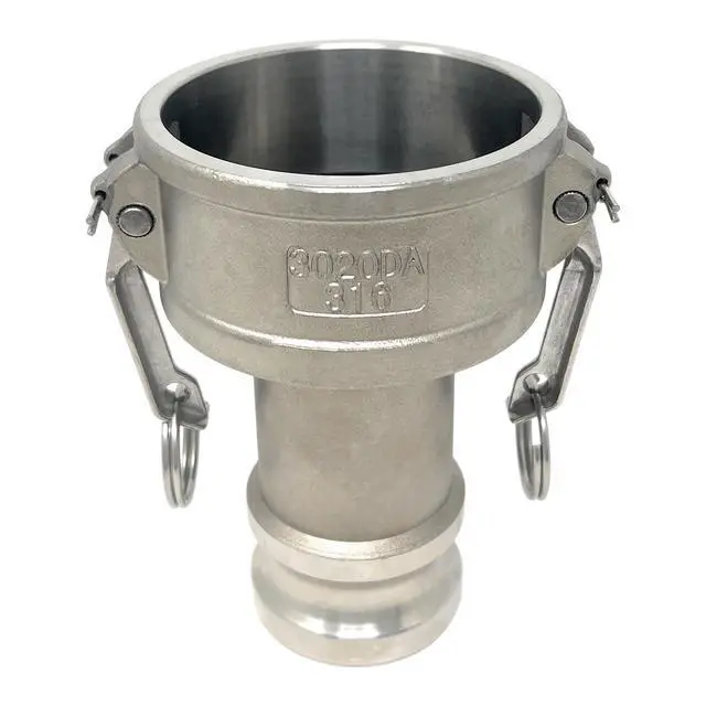 Alt view image 2 of 6 - Camlock Fitting, Type DA with 1/2" Pipe Tap, Stainless Steel, 3" Female Camlock Coupler x 2" Male Camlock Adapter, (CAM-3020-DAPT05-SS)