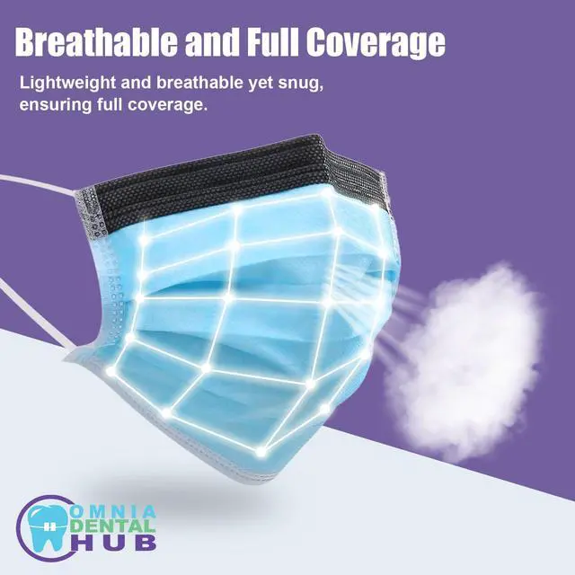 Alt view image 4 of 6 - 2000PCs Tigris Antifog Foam Blue Face Mask by Omnia ONE | 3Ply Level-3 Mask Breathable Individually Packed Indoor & Outdoor Use