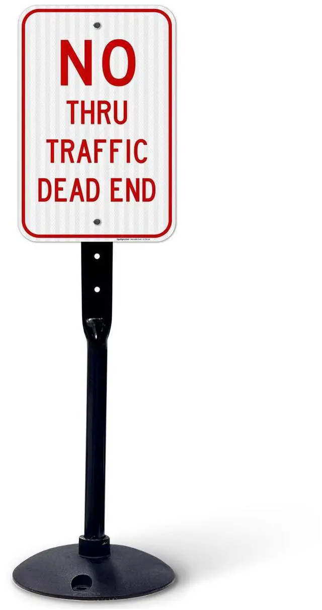 Main image of No Thru Traffic Sign, Dead End Sign, 12x18 Inches, 3M EGP Reflective with Post & Cast Iron Base Stand Set Made in USA by