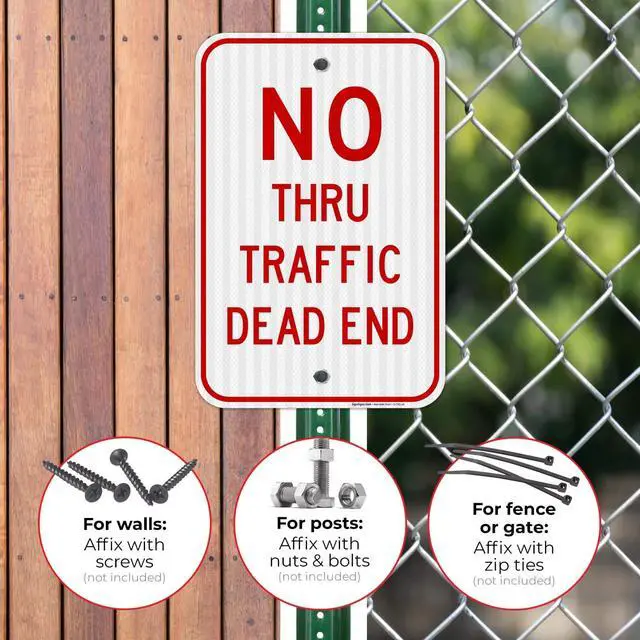 Alt view image 2 of 6 - No Thru Traffic Sign, Dead End Sign, 12x18 Inches, 3M EGP Reflective with Post & Cast Iron Base Stand Set Made in USA by