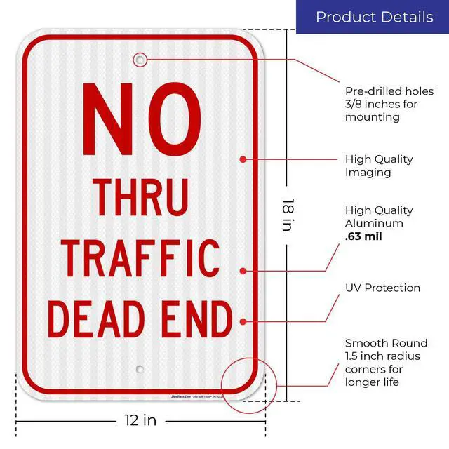 Alt view image 3 of 6 - No Thru Traffic Sign, Dead End Sign, 12x18 Inches, 3M EGP Reflective with Post & Cast Iron Base Stand Set Made in USA by