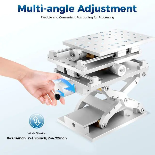 Alt view image 4 of 6 - XYZ 3 Axis Moving Workbench, 3D Positioning Moving Table Laser Marking Engraving Machine 8.26 x 5.90in Portable XYZ Axis Lifting Marking Platform for Optical Experiment (210x150mm)