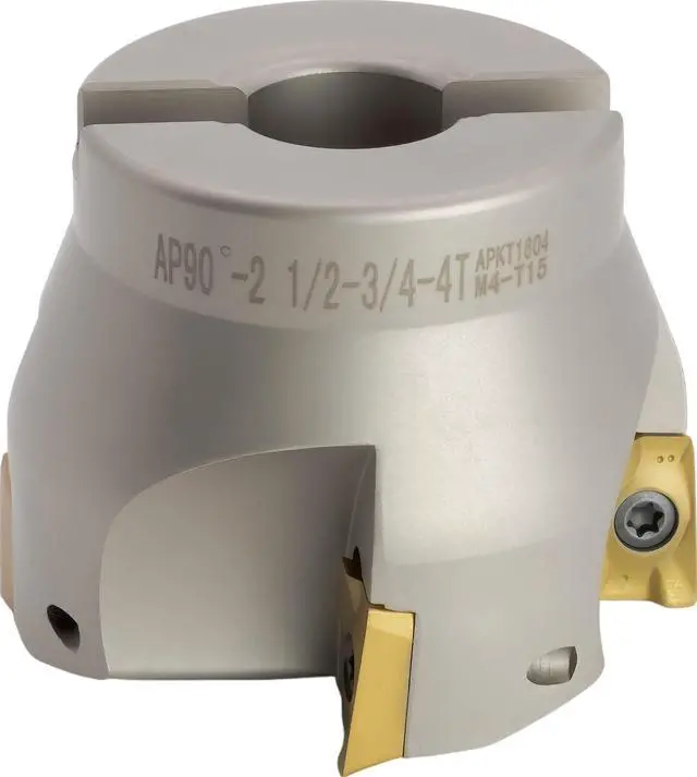 Alt view image 2 of 2 - 2 1/2" 90° Indexable Face (Shell) Mill, for Square Shoulder Milling, 3/4" Arbor Hole Diameter, 4 Flute, with 4 pcs APKT1604 Carbide Inserts
