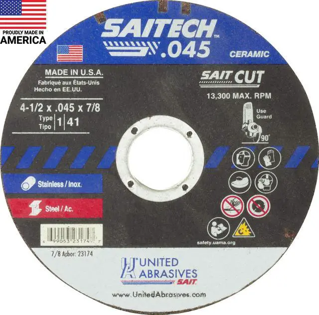 Main image of SAIT 23174 Saitech High Performance Cut-Off Wheels (Type 1/Type 41 Flat) 4 1/2" x.045" x 7/8", 50-Pack