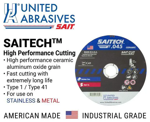 Alt view image 3 of 6 - SAIT 23174 Saitech High Performance Cut-Off Wheels (Type 1/Type 41 Flat) 4 1/2" x.045" x 7/8", 50-Pack