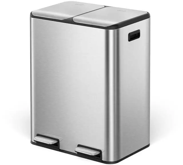 Main image of Kitchen Trash Can, 8 + 8 Gallon Dual Trash and Recycle Bin Combo, 2 Compartment Stainless Steel Kitchen Garbage Can with Lid, Removable Inner Buckets, Soft Close, Odor Filter, 30L+30L