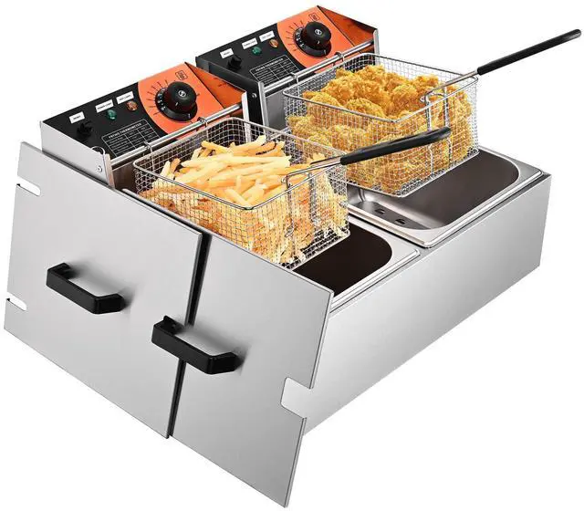 Main image of Commercial Deep Fryer 24L 5000W with Dual Tank Baskets Stainless Steel Electric Countertop Fryer for Restaurant Bar