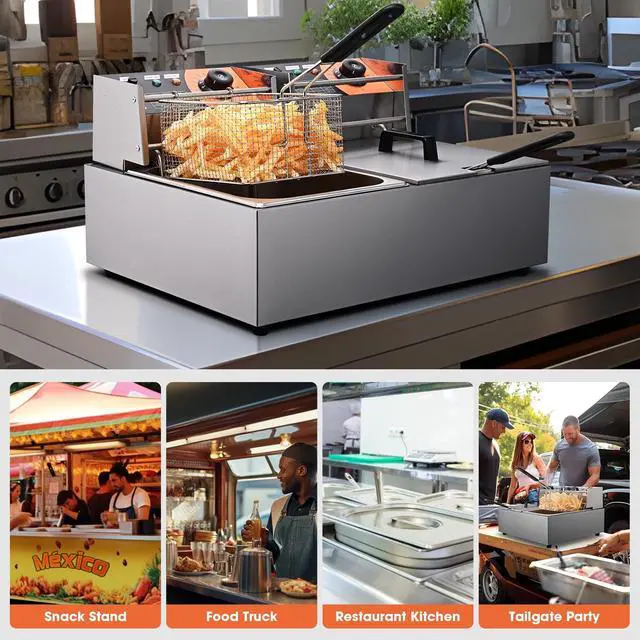 Alt view image 2 of 6 - Commercial Deep Fryer 24L 5000W with Dual Tank Baskets Stainless Steel Electric Countertop Fryer for Restaurant Bar