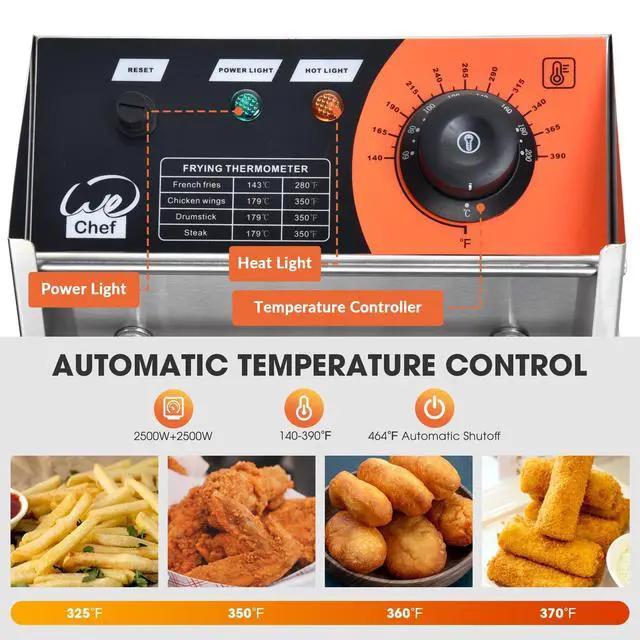 Alt view image 3 of 6 - Commercial Deep Fryer 24L 5000W with Dual Tank Baskets Stainless Steel Electric Countertop Fryer for Restaurant Bar