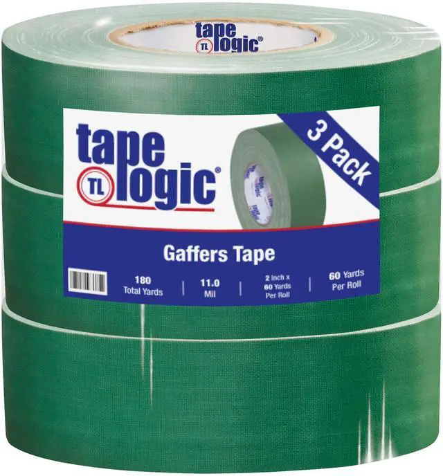Main image of (3 Pack) Multipurpose Green Gaffers Tape, 2 Inch x 60 Yards, Heavy Duty 11 Mil Thick - Easy Tear, Non-Reflective, Residue Free, Floor Marking and Social Distancing