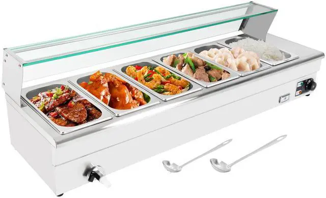 Main image of Bain Marie Food Warmer 6 Pan x 1/3 GN,Food Grade Stainelss Steel Commercial Food Steam Table, 1200W Electric Warming Tray for Parties Hotels Restaurants