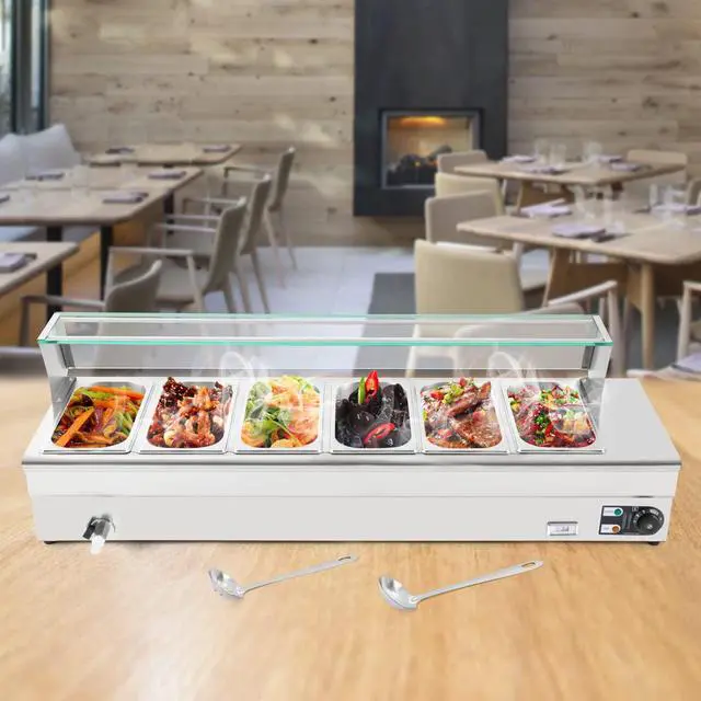 Alt view image 2 of 6 - Bain Marie Food Warmer 6 Pan x 1/3 GN,Food Grade Stainelss Steel Commercial Food Steam Table, 1200W Electric Warming Tray for Parties Hotels Restaurants